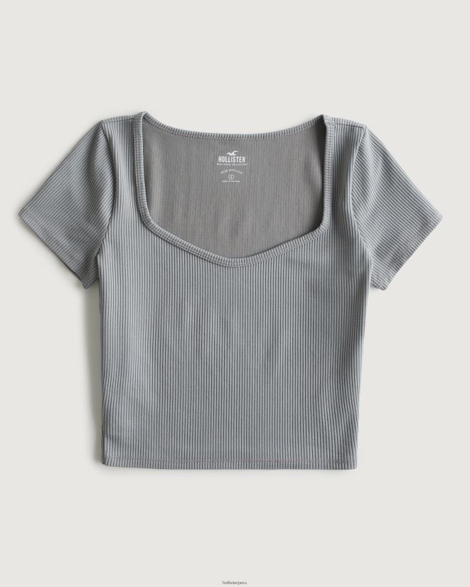 educación física Hollister camiseta de bebé con escote corazón de tejido acanalado sin costuras gris 086N62236 mujer tapas