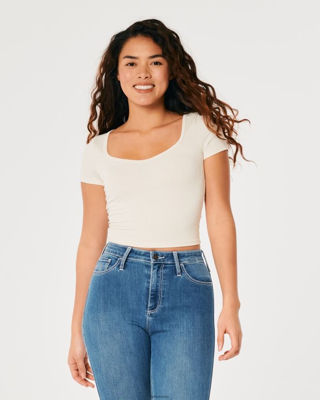 educación física Hollister camiseta de bebé con escote corazón de tejido acanalado sin costuras gris 086N62236 mujer tapas