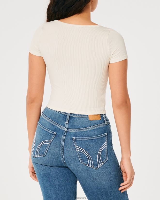 educación física Hollister camiseta de bebé con escote corazón de tejido acanalado sin costuras gris 086N62236 mujer tapas