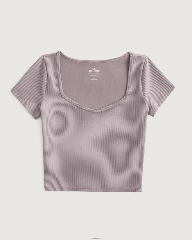 educación física Hollister camiseta de bebé con escote corazón de tejido acanalado sin costuras gris púrpura 086N62326 mujer tapas
