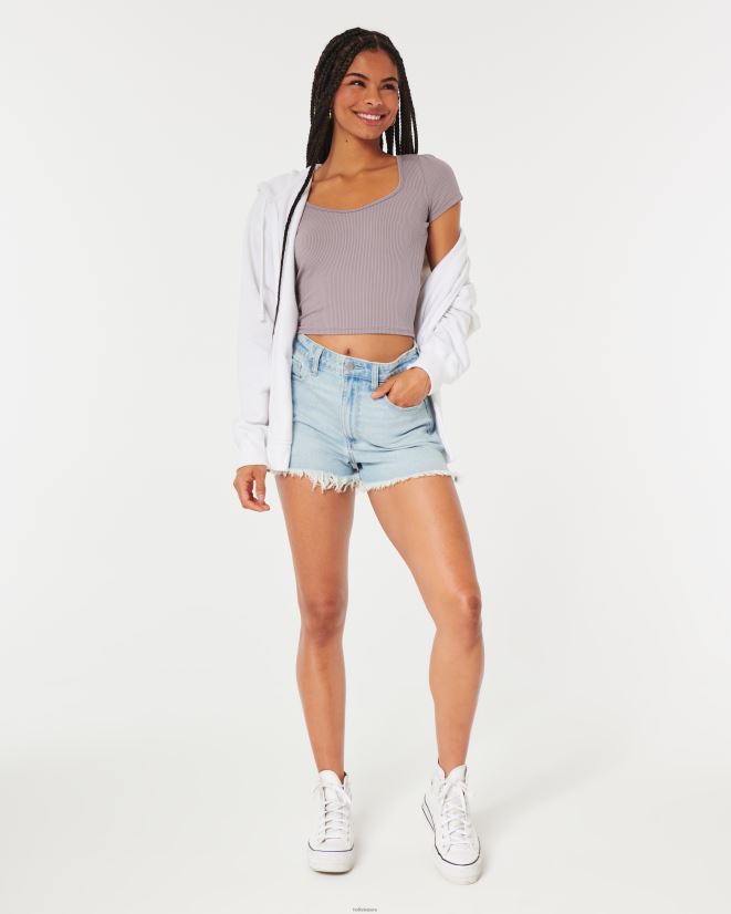 educación física Hollister camiseta de bebé con escote corazón de tejido acanalado sin costuras gris púrpura 086N62326 mujer tapas