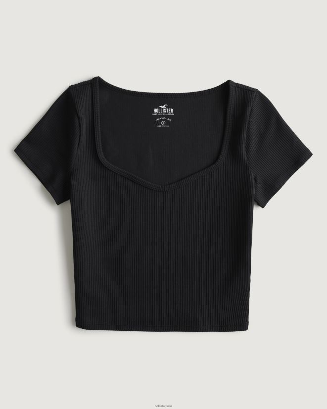 educación física Hollister camiseta de bebé con escote corazón de tejido acanalado sin costuras negro 086N62224 mujer tapas