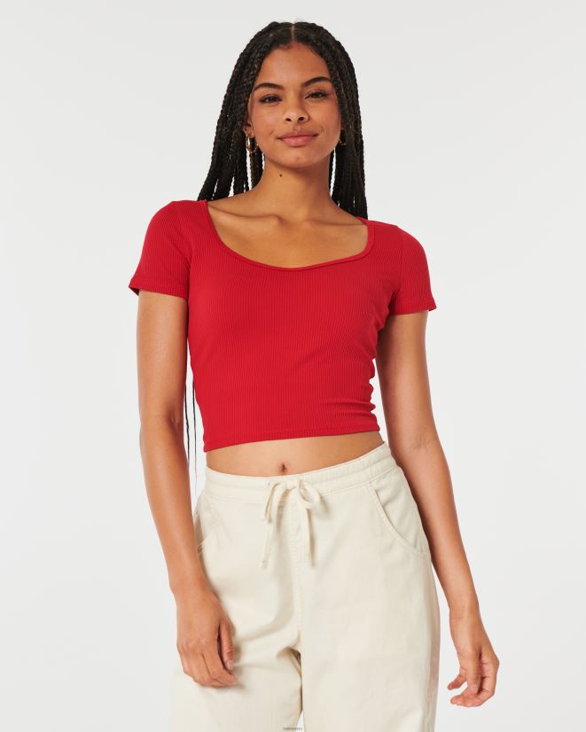 educación física Hollister camiseta de bebé con escote corazón de tejido acanalado sin costuras rojo 086N62316 mujer tapas