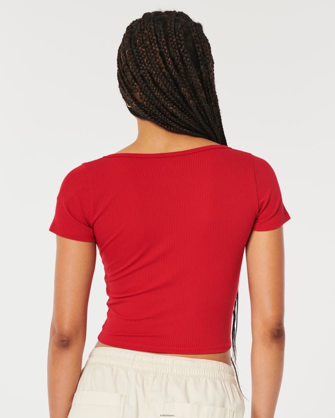 educación física Hollister camiseta de bebé con escote corazón de tejido acanalado sin costuras rojo 086N62316 mujer tapas