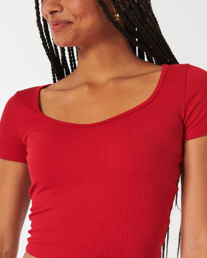 educación física Hollister camiseta de bebé con escote corazón de tejido acanalado sin costuras rojo 086N62316 mujer tapas