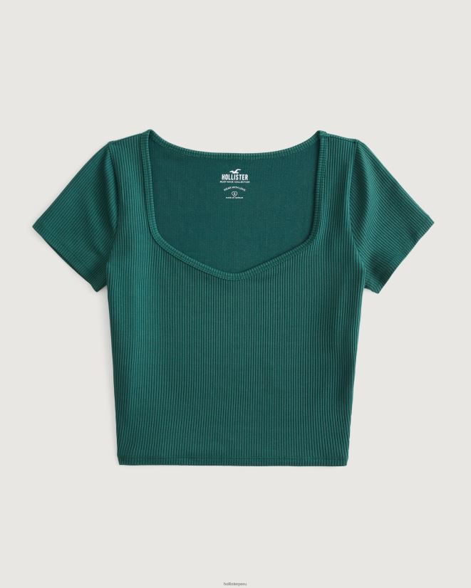 educación física Hollister camiseta de bebé con escote corazón de tejido acanalado sin costuras verde 086N62249 mujer tapas