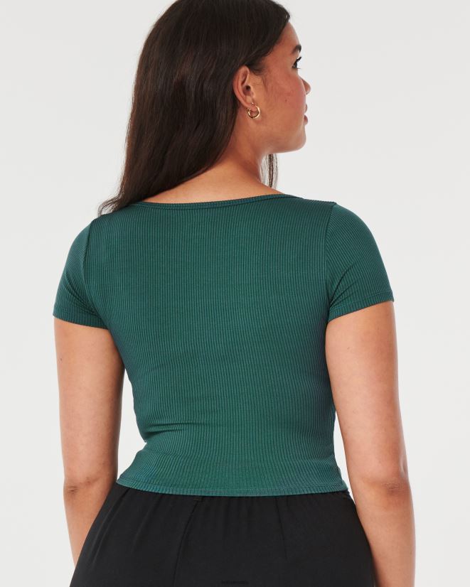 educación física Hollister camiseta de bebé con escote corazón de tejido acanalado sin costuras verde 086N62249 mujer tapas