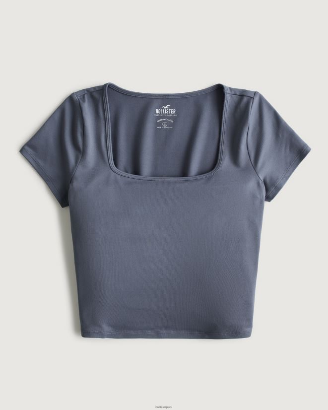 educación física Hollister camiseta de bebé de tejido sin costuras con cuello cuadrado Armada 086N62264 mujer tapas