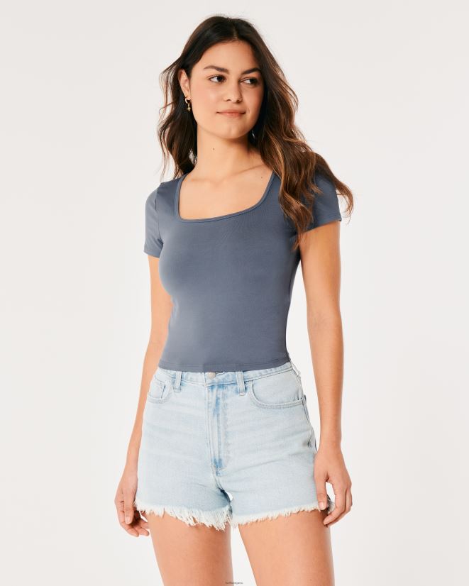 educación física Hollister camiseta de bebé de tejido sin costuras con cuello cuadrado Armada 086N62264 mujer tapas