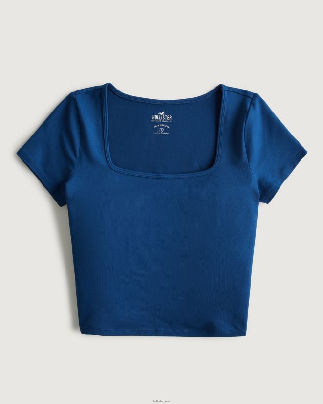 educación física Hollister camiseta de bebé de tejido sin costuras con cuello cuadrado azul 086N6271 mujer tapas