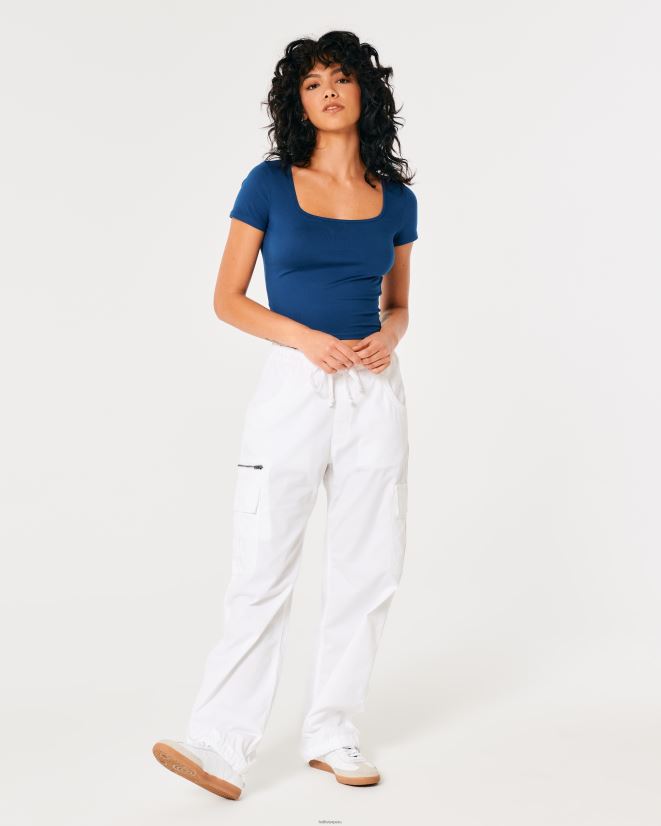 educación física Hollister camiseta de bebé de tejido sin costuras con cuello cuadrado azul 086N6271 mujer tapas