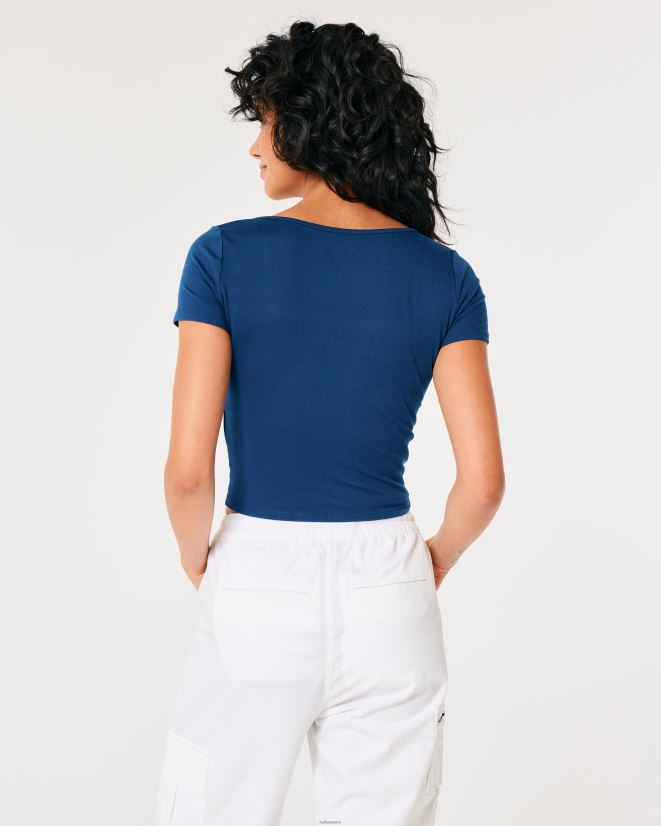 educación física Hollister camiseta de bebé de tejido sin costuras con cuello cuadrado azul 086N6271 mujer tapas