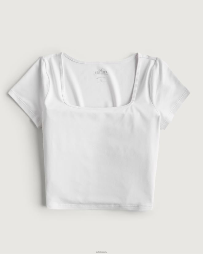 educación física Hollister camiseta de bebé de tejido sin costuras con cuello cuadrado blanco 086N62102 mujer tapas
