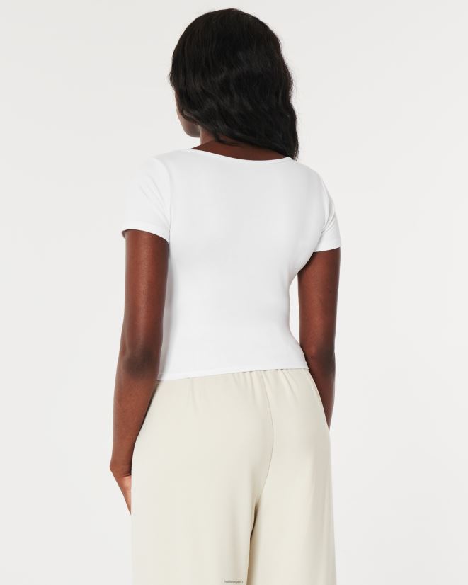 educación física Hollister camiseta de bebé de tejido sin costuras con cuello cuadrado blanco 086N62102 mujer tapas