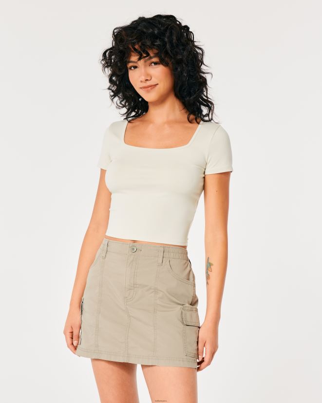 educación física Hollister camiseta de bebé de tejido sin costuras con cuello cuadrado crema 086N62197 mujer tapas