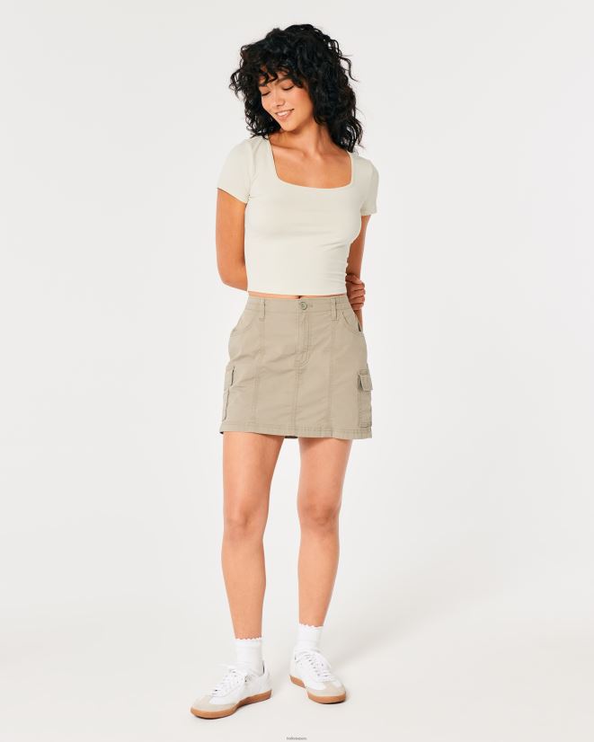 educación física Hollister camiseta de bebé de tejido sin costuras con cuello cuadrado crema 086N62197 mujer tapas