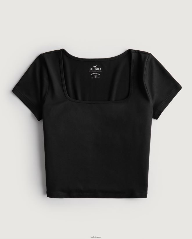 educación física Hollister camiseta de bebé de tejido sin costuras con cuello cuadrado negro 086N6267 mujer tapas