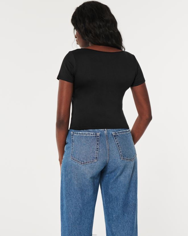 educación física Hollister camiseta de bebé de tejido sin costuras con cuello cuadrado negro 086N6267 mujer tapas