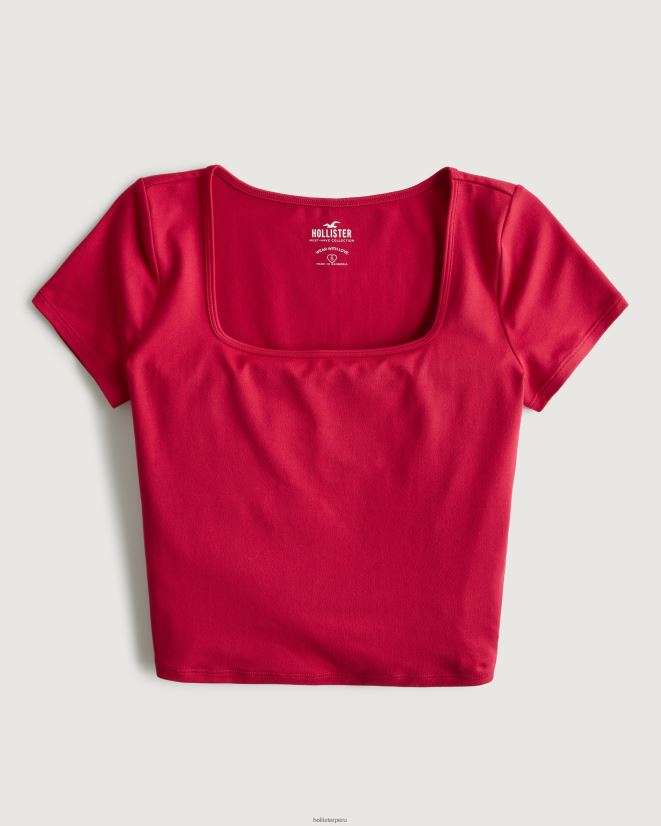 educación física Hollister camiseta de bebé de tejido sin costuras con cuello cuadrado rojo 086N62164 mujer tapas