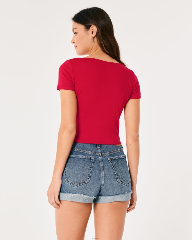 educación física Hollister camiseta de bebé de tejido sin costuras con cuello cuadrado rojo 086N62164 mujer tapas
