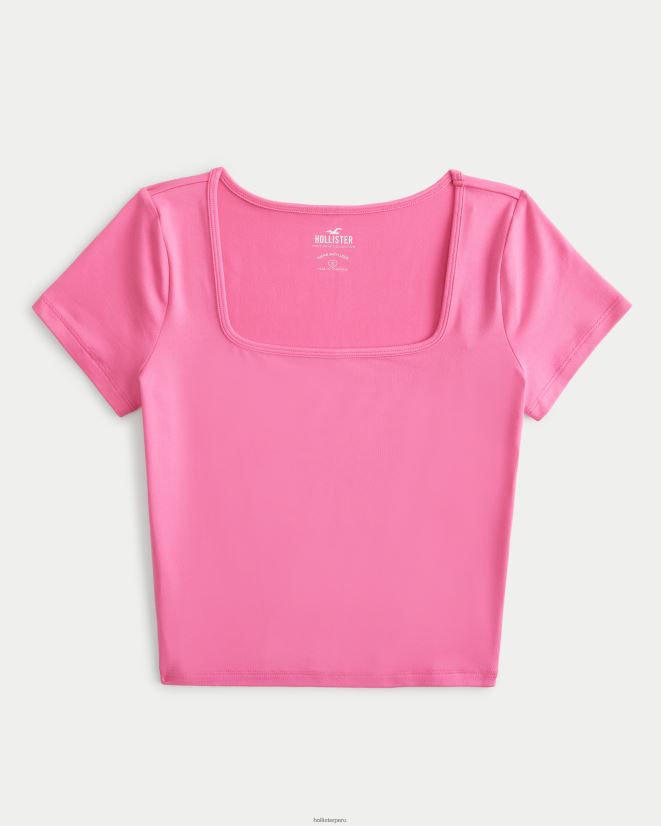 educación física Hollister camiseta de bebé de tejido sin costuras con cuello cuadrado rosa 086N6245 mujer tapas