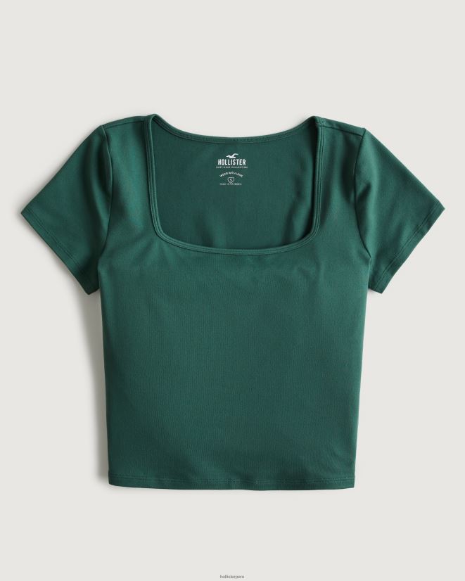 educación física Hollister camiseta de bebé de tejido sin costuras con cuello cuadrado verde 086N62148 mujer tapas