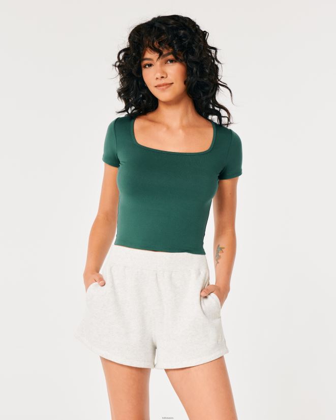 educación física Hollister camiseta de bebé de tejido sin costuras con cuello cuadrado verde 086N62148 mujer tapas