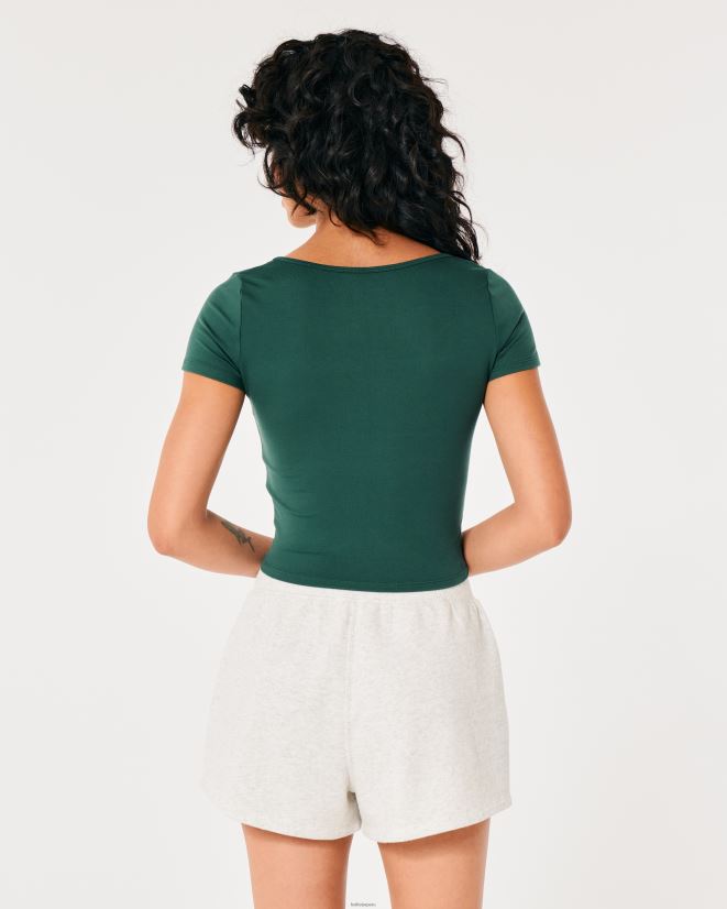 educación física Hollister camiseta de bebé de tejido sin costuras con cuello cuadrado verde 086N62148 mujer tapas