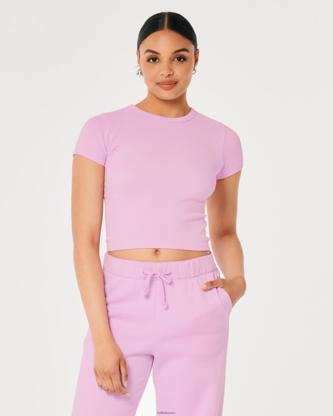 educación física Hollister camiseta de bebé sin costuras de canalé gilly hicks Rosa claro 086N62185 mujer tapas