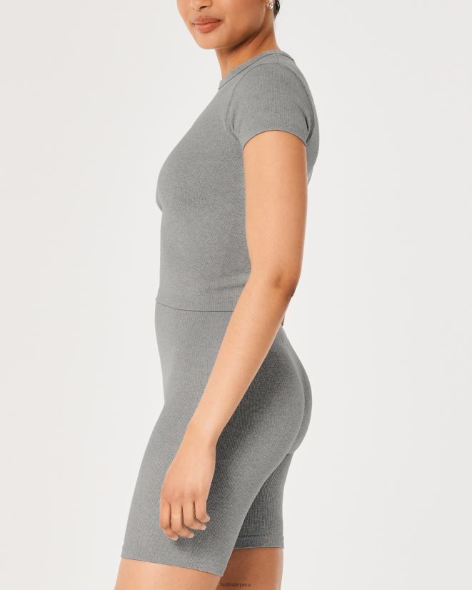 educación física Hollister camiseta de bebé sin costuras de canalé gilly hicks cuero gris 086N62330 mujer tapas