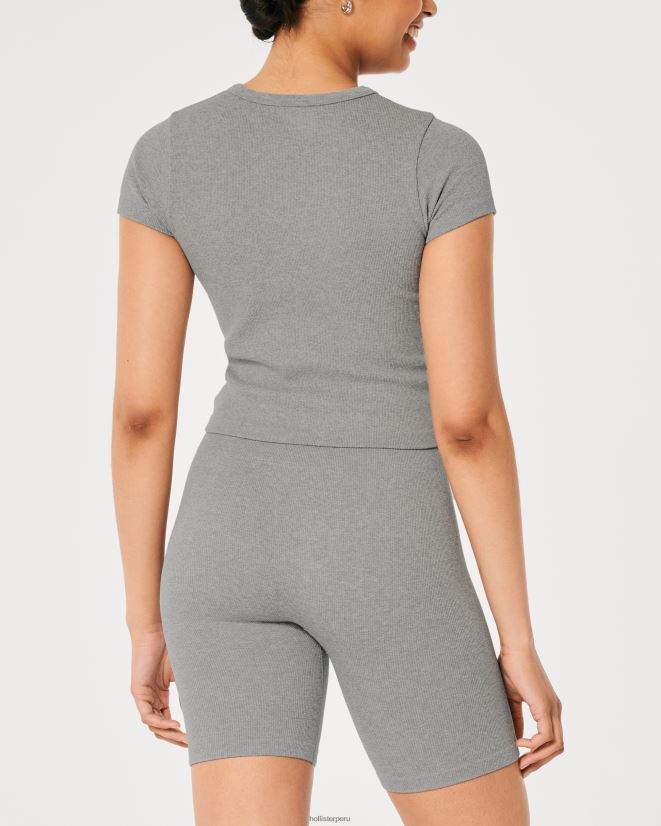 educación física Hollister camiseta de bebé sin costuras de canalé gilly hicks cuero gris 086N62330 mujer tapas