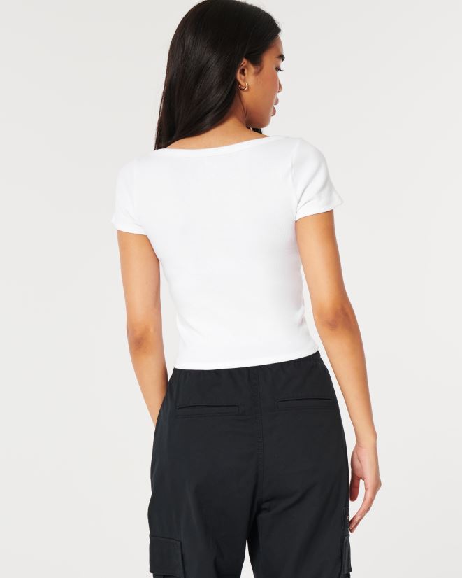 educación física Hollister camiseta de canalé con escote redondo blanco 086N6299 mujer tapas