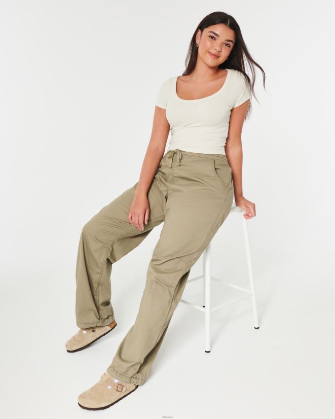 educación física Hollister camiseta de canalé con escote redondo crema 086N62228 mujer tapas