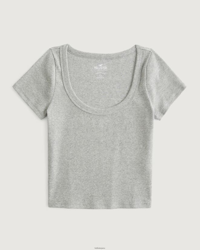educación física Hollister camiseta de canalé con escote redondo gris jaspeado claro 086N6260 mujer tapas