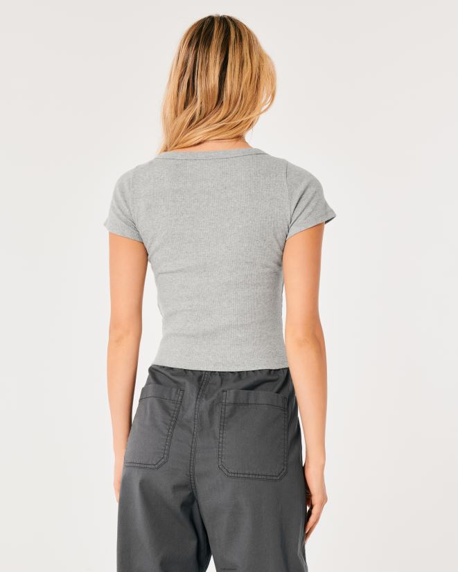 educación física Hollister camiseta de canalé con escote redondo gris jaspeado claro 086N6260 mujer tapas