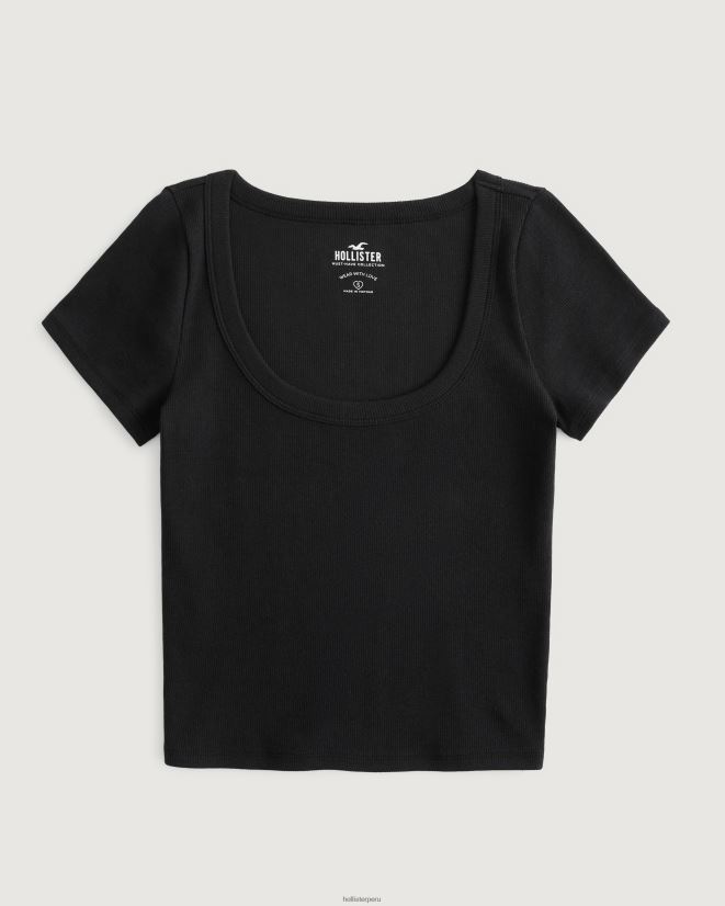 educación física Hollister camiseta de canalé con escote redondo negro 086N6272 mujer tapas