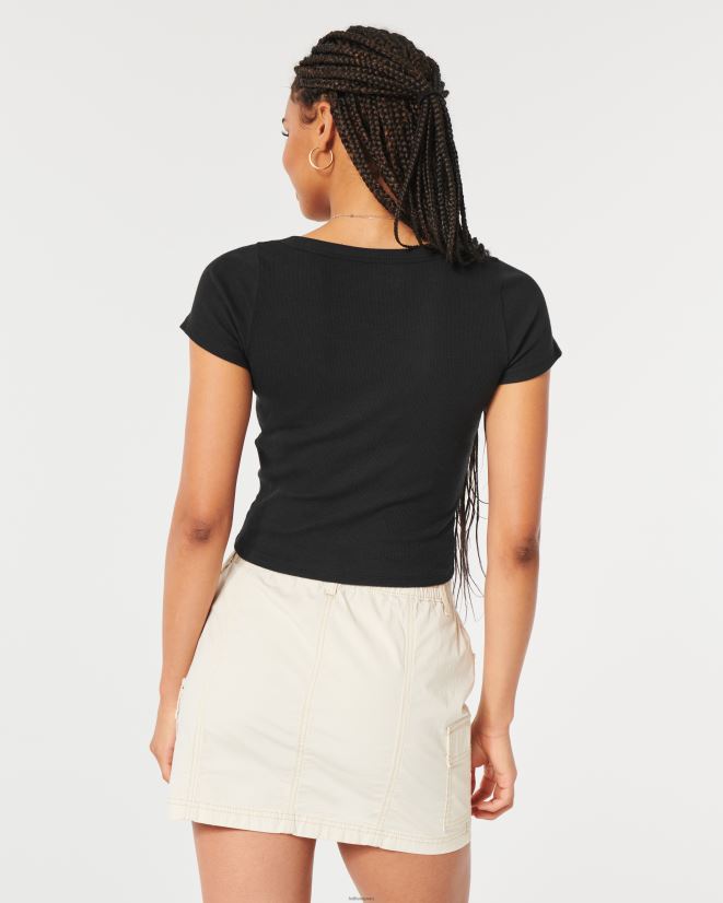educación física Hollister camiseta de canalé con escote redondo negro 086N6272 mujer tapas