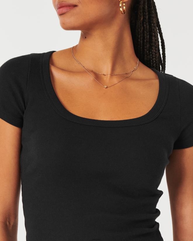 educación física Hollister camiseta de canalé con escote redondo negro 086N6272 mujer tapas