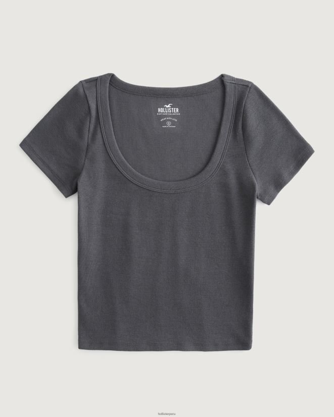 educación física Hollister camiseta de canalé con escote redondo piso gris oscuro 086N62270 mujer tapas