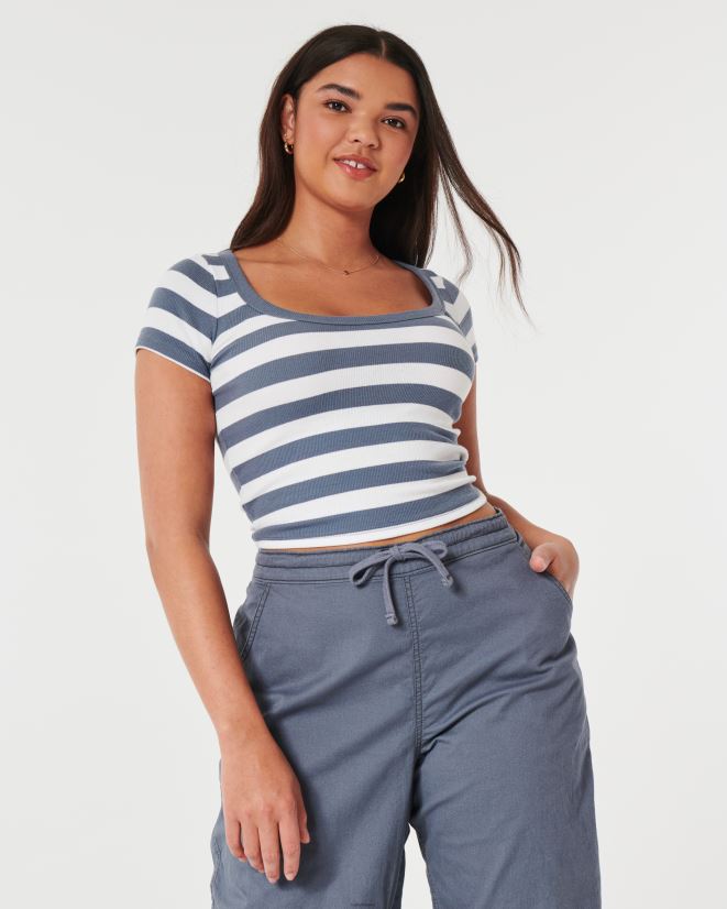 educación física Hollister camiseta de canalé con escote redondo raya blanca 086N62137 mujer tapas