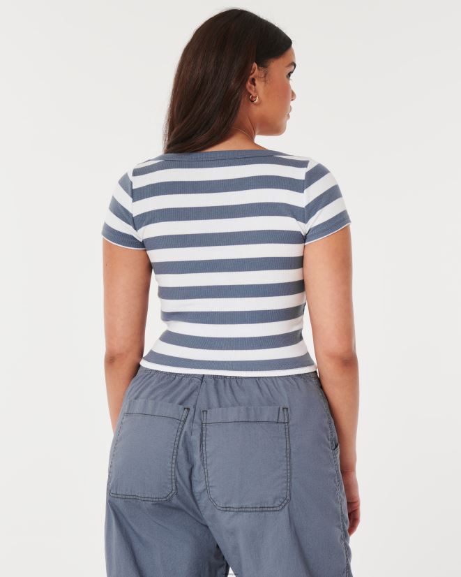 educación física Hollister camiseta de canalé con escote redondo raya blanca 086N62137 mujer tapas