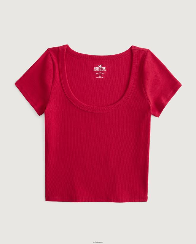 educación física Hollister camiseta de canalé con escote redondo rojo 086N62190 mujer tapas