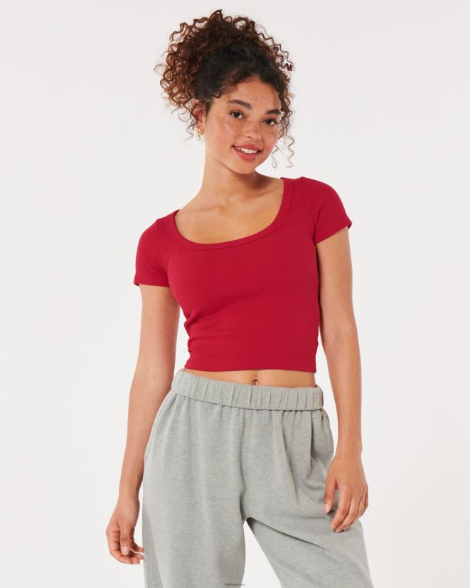 educación física Hollister camiseta de canalé con escote redondo rojo 086N62190 mujer tapas