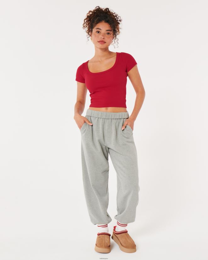 educación física Hollister camiseta de canalé con escote redondo rojo 086N62190 mujer tapas