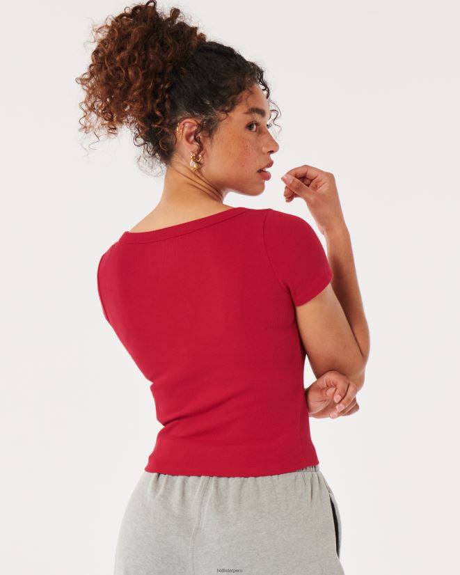 educación física Hollister camiseta de canalé con escote redondo rojo 086N62190 mujer tapas