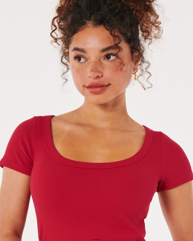 educación física Hollister camiseta de canalé con escote redondo rojo 086N62190 mujer tapas