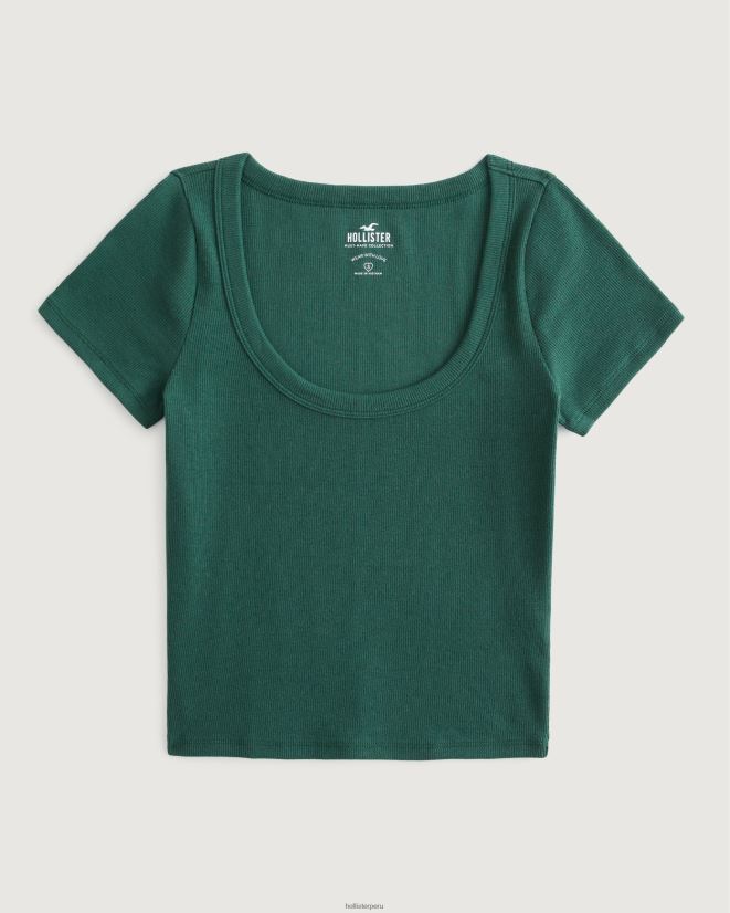 educación física Hollister camiseta de canalé con escote redondo verde oscuro 086N62212 mujer tapas