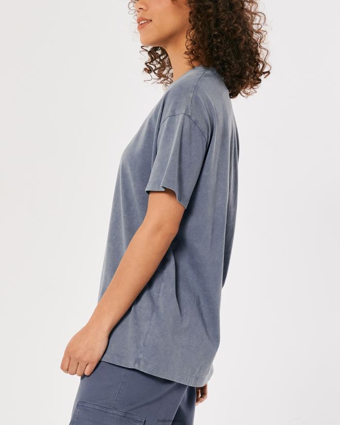 educación física Hollister camiseta oversize con cuello redondo azul 086N6263 mujer tapas