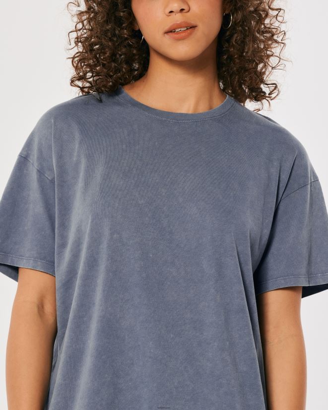 educación física Hollister camiseta oversize con cuello redondo azul 086N6263 mujer tapas