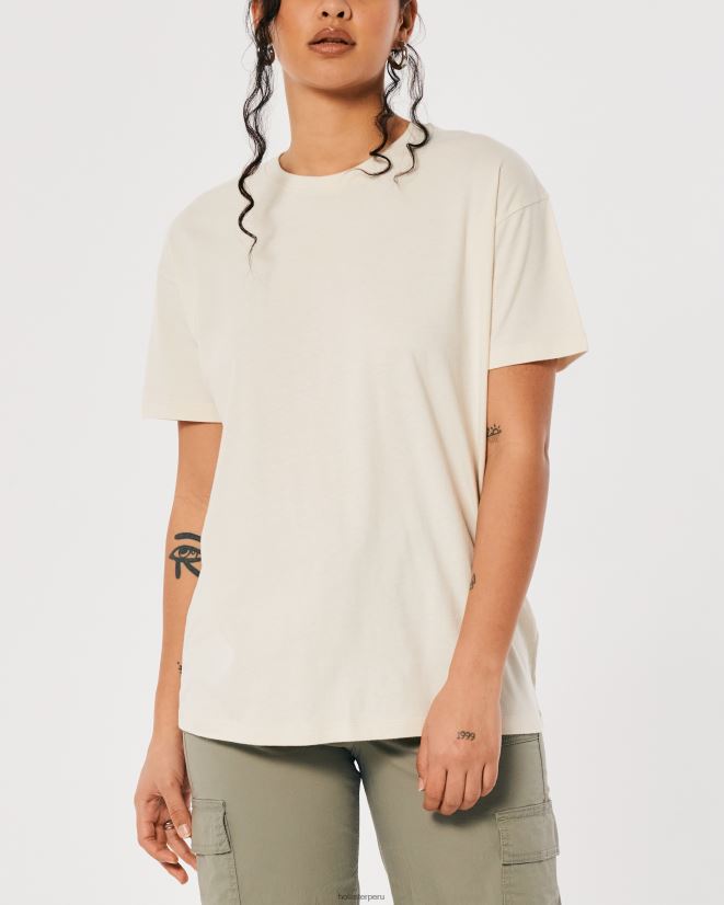educación física Hollister camiseta oversize con cuello redondo crema 086N62113 mujer tapas
